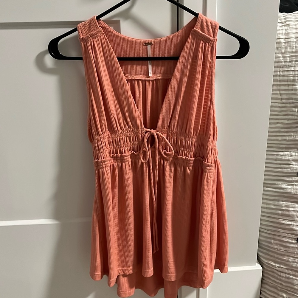 Free People Peach Tie BabyDoll Top